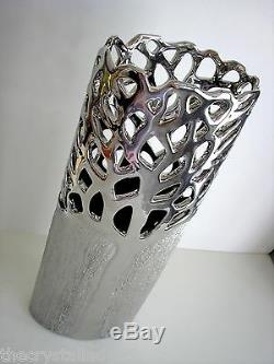 Ajka Hungary Cut Silver & Grey Cased Satin Vase Nwt
