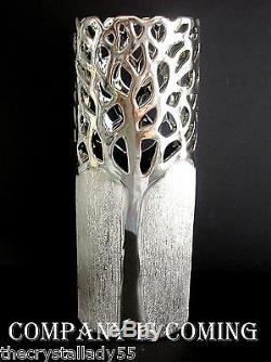 Ajka Hungary Cut Silver & Grey Cased Satin Vase Nwt