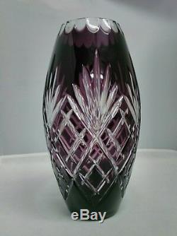 Ajka Hungary Cut To Clear Crystal Amethyst Sara Vase Nib Simply Stunning