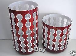 Ajka Hungary Ruby Red Double Cased Cut To Clear Crystal Candle Holder / Vase