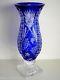 Ajka Marsala Cobalt Cased Cut To Clear Crystal Centerpiece Vase Huge