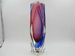 Alessandro Mandruzzato blue pink prism cut sommerso & faceted art glass vase