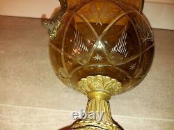 Alte Kristall Vase Glas Messing Montur Antique Crystal Cut Glass Vase Mounted