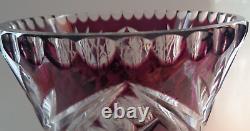 Amazing Large Vintage Czech Hand Cut Ruby Red To Clear Glass Bohemian Vase