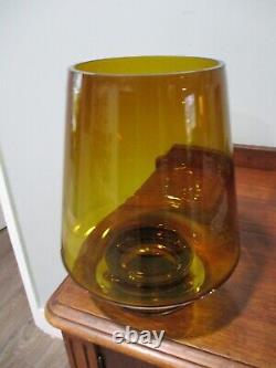 Amber footed hand blown Polish clear base cut & polished 10't' x 8''w vase bowl