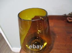 Amber footed hand blown Polish clear base cut & polished 10't' x 8''w vase bowl