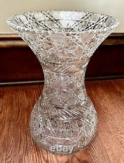 American Brilliant ABP Cut Glass Crystal Large Corset Vase 14.5 Tall