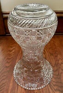 American Brilliant ABP Cut Glass Crystal Large Corset Vase 14.5 Tall