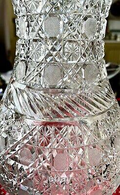 American Brilliant ABP Cut Glass Crystal Large Corset Vase 14.5 Tall