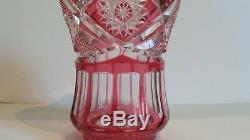 American Brilliant Cranberry Cut-to-Clear Glass Vase, c. 1990