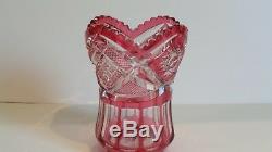 American Brilliant Cranberry Cut-to-Clear Glass Vase, c. 1990