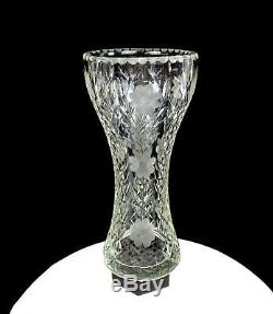 American Brilliant Cut Crystal Diamond And Daisy Large 12 1/4 Corset Vase 1880