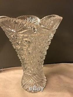 American Brilliant Cut Crystal Scalloped Sawtooth Daisy Button Fan Diamond vase