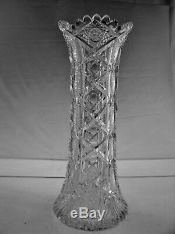 American Brilliant Cut Glass Antique Crystal 10 Vase In Navarre Signed Hawkes