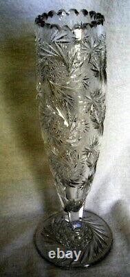American Brilliant Cut Glass Crystal Footed Vase 11.5 SUPERB DESIGN