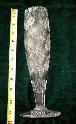 American Brilliant Cut Glass Crystal Footed Vase 11.5 SUPERB DESIGN