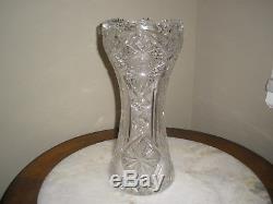 American Brilliant Cut Glass Deep Allover Cut Glass Crystal Vase Sawtooth 14