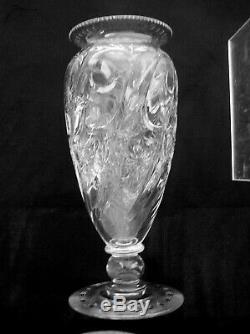 American Brilliant Cut Glass Rock Crystal Engraved Footed Vase Excellent Qualit