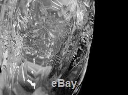 American Brilliant Cut Glass Rock Crystal Engraved Footed Vase Excellent Qualit