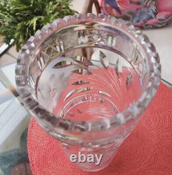 American Brilliant Gladiola CRYSTAL CYLINDER Cut Glass Etched VASE 12 TALL