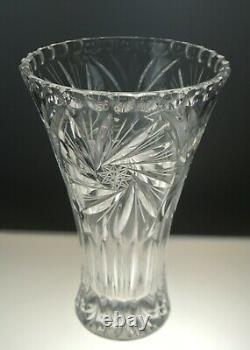 American Brilliant Hand Cut Crystal Glass Vase w. Pinwheel & Star and Press Glass