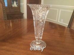 American Brilliant Hand Cut Crystal Trumpet Vase 9 5/8 Tall