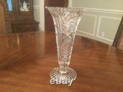 American Brilliant Hand Cut Crystal Trumpet Vase 9 5/8 Tall
