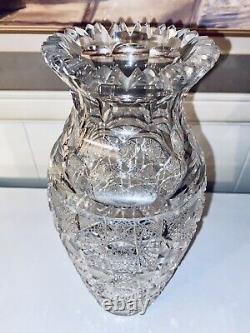 American Brilliant Period ABP Cut Glass Crystal Vase Sawtooth Rim 12 2285g