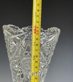American Brilliant Period ABP Large Heavy Cut Glass Trumpet Vase 12 1/4