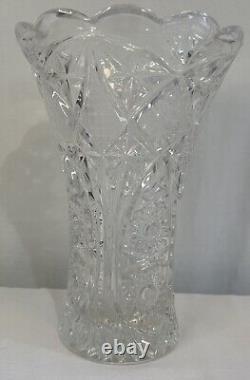 American Brilliant Period Cut Crystal Vase 10 Inches Flared Abp Heavy