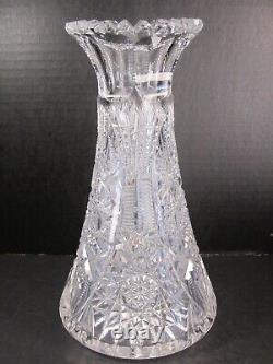 American Brilliant Period Cut Glass Corset Vase Hobstar Fan File 10 Tall