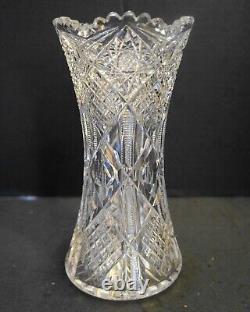 American Brilliant Period Cut Glass Vase Diamonds Stars Zippers Circle