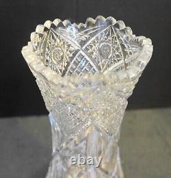 American Brilliant Period Cut Glass Vase Diamonds Stars Zippers Circle