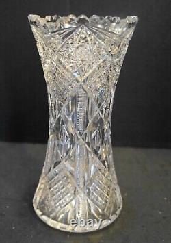 American Brilliant Period Cut Glass Vase Diamonds Stars Zippers Circle