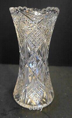 American Brilliant Period Cut Glass Vase Diamonds Stars Zippers Circle