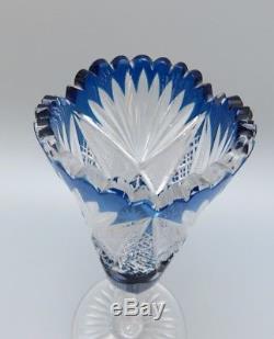 American Brilliant Period Cut To Clear Crystal Cobalt Blue Trumpet Vase