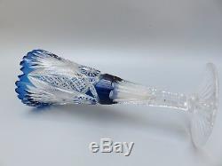 American Brilliant Period Cut To Clear Crystal Cobalt Blue Trumpet Vase