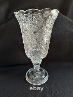 American Brilliant cut crystal large vase 20in hobstars pinwheels diamond points