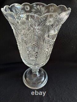 American Brilliant cut crystal large vase 20in hobstars pinwheels diamond points