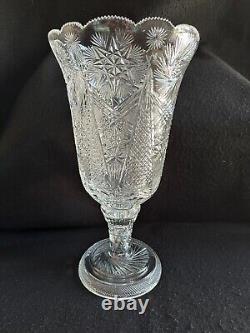 American Brilliant cut crystal large vase 20in hobstars pinwheels diamond points