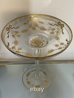 Antique 10 Cut Crystal Glass Raised Gold Compote Josephinenhütte Arthur Gerlach