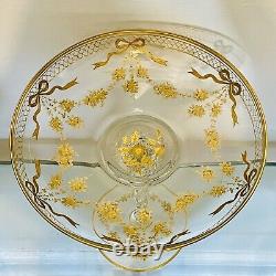 Antique 10 Cut Crystal Glass Raised Gold Compote Josephinenhütte Arthur Gerlach