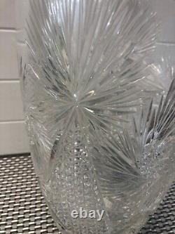 Antique 12 AMERICAN BRILLIANT ABP SIGNED PINWHEEL CUT CRYSTAL SAW TOOTH VASE