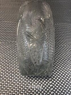 Antique 12 AMERICAN BRILLIANT ABP SIGNED PINWHEEL CUT CRYSTAL SAW TOOTH VASE