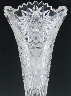 Antique 1890 ABP American Brilliant Period Cut Crystal Glass Trumpet Flower Vase