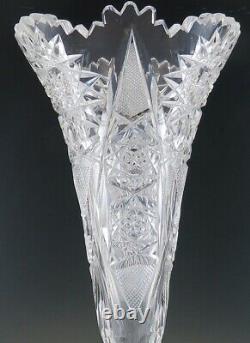 Antique 1890 ABP American Brilliant Period Cut Crystal Glass Trumpet Flower Vase