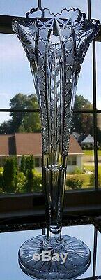 Antique 1890 ABP American Brilliant Period Cut Crystal Glass Trumpet Vase 18,5