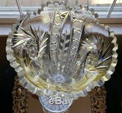 Antique 1890 ABP American Brilliant Period Cut Crystal Glass Trumpet Vase 18,5