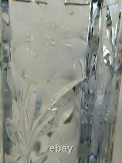 Antique 1916 McKee Innovation Hand Cut Smokey Gray Hexagon Glass Vase 12