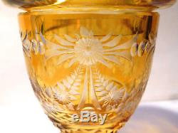 Antique 19thC Bohemian Vase & Cover Amber Flash Cut Glass Crystal